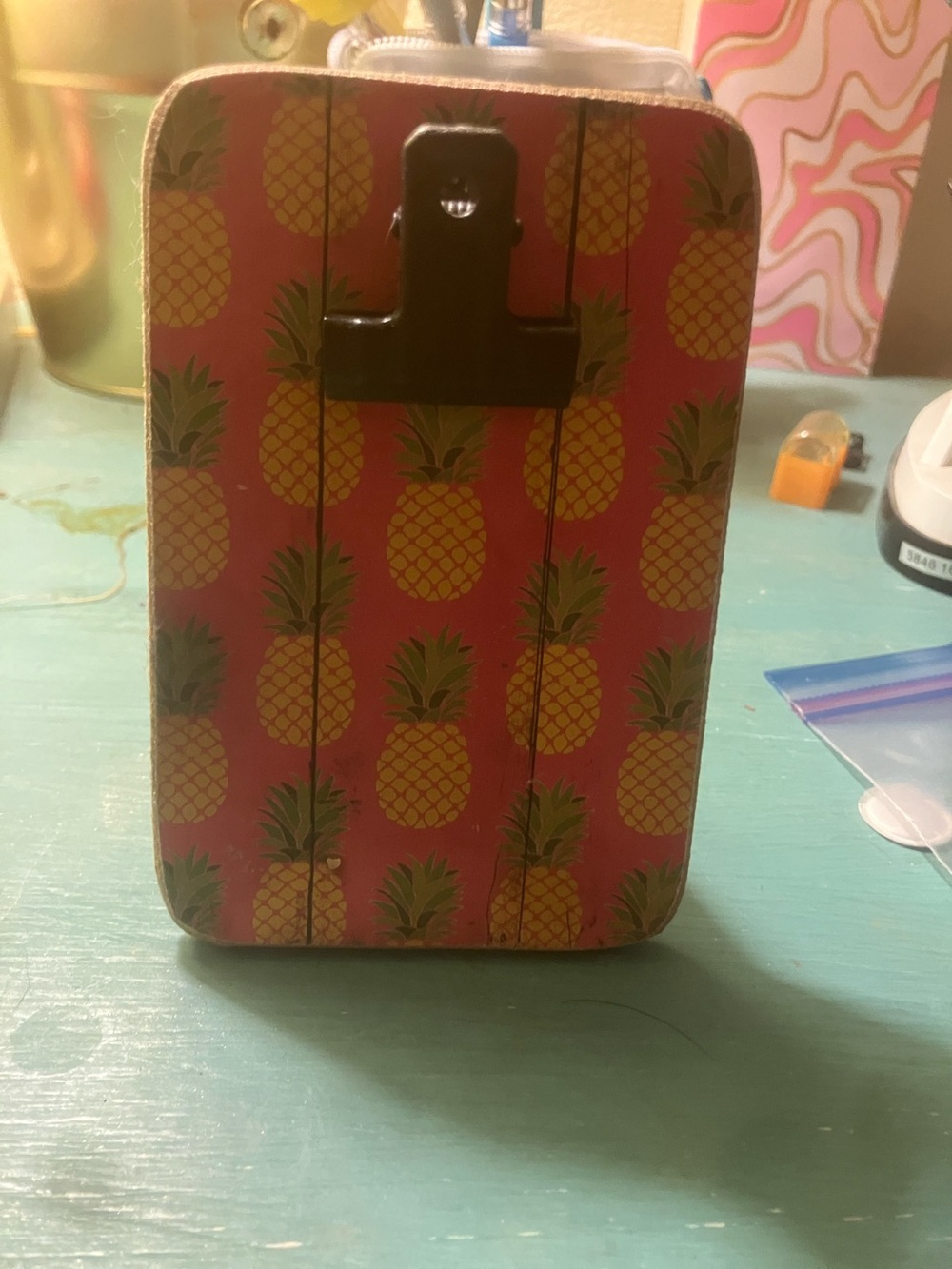 Portable Pineapple Print Phone Stand & Organizer - Pink